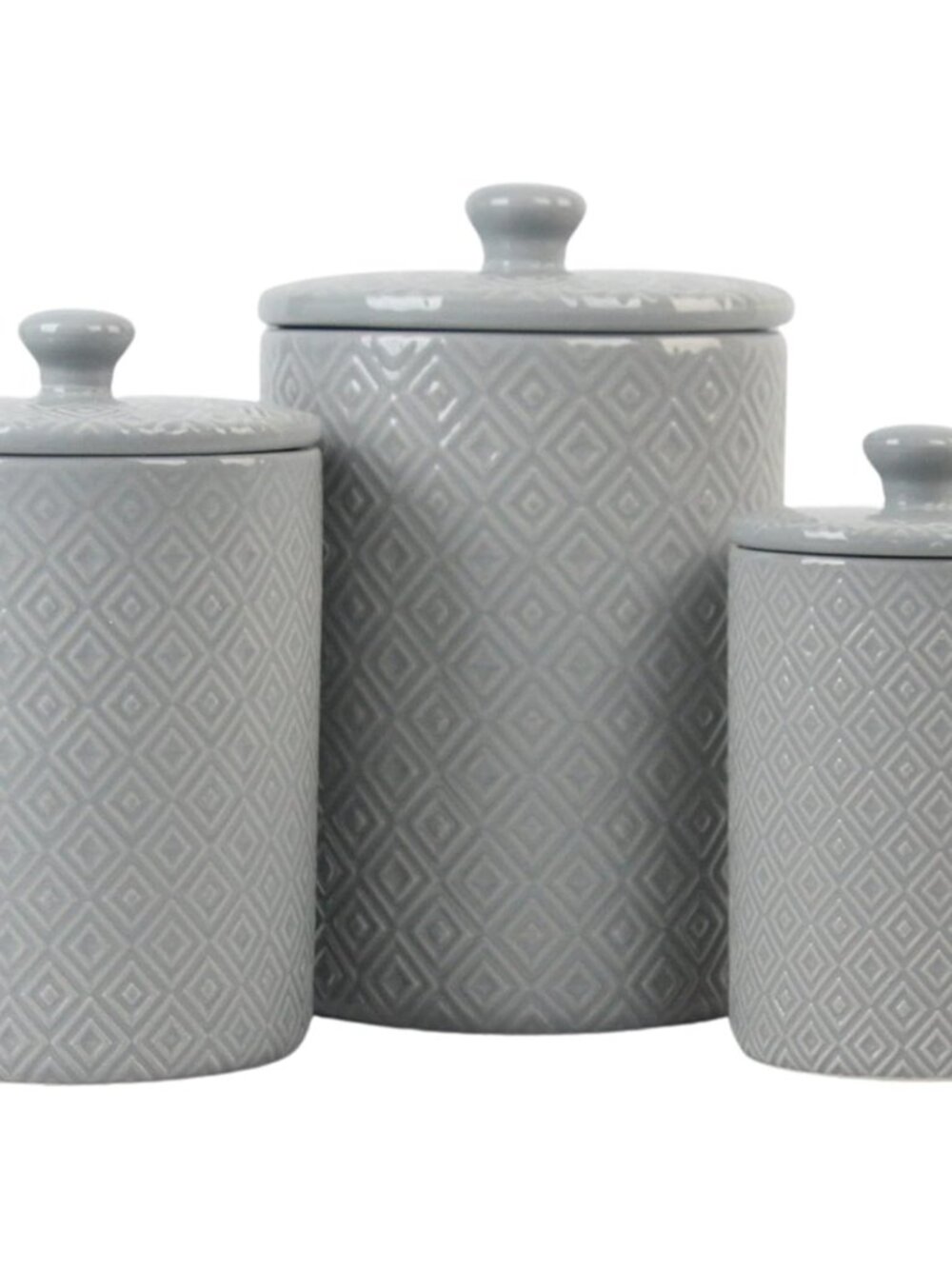 Embossed Diamond Ceramic Kitchen Canister Set, Set of 3, Gray